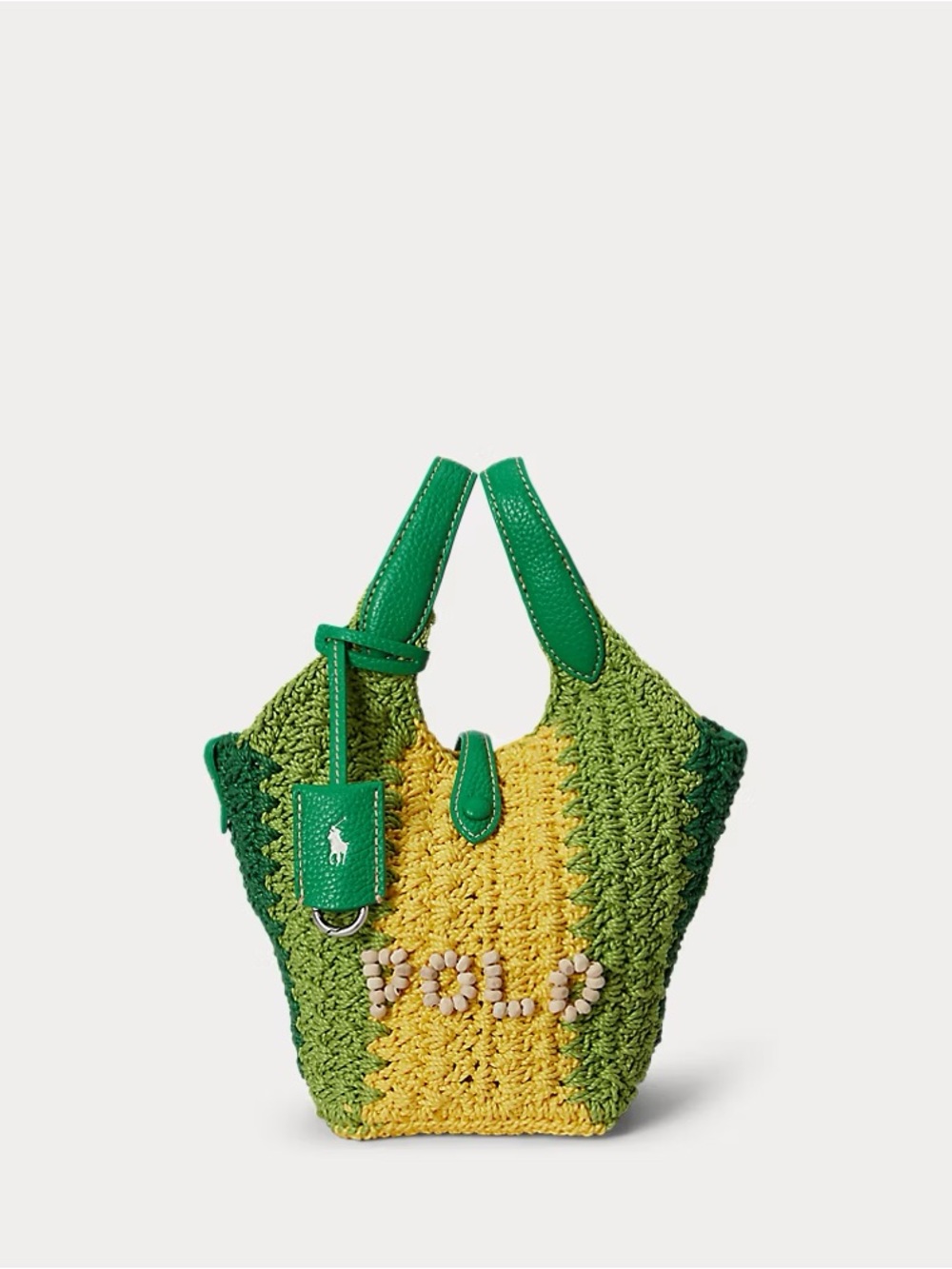 Polo by Ralph Lauren Green and Yellow Crochet Tote with Bead Logo